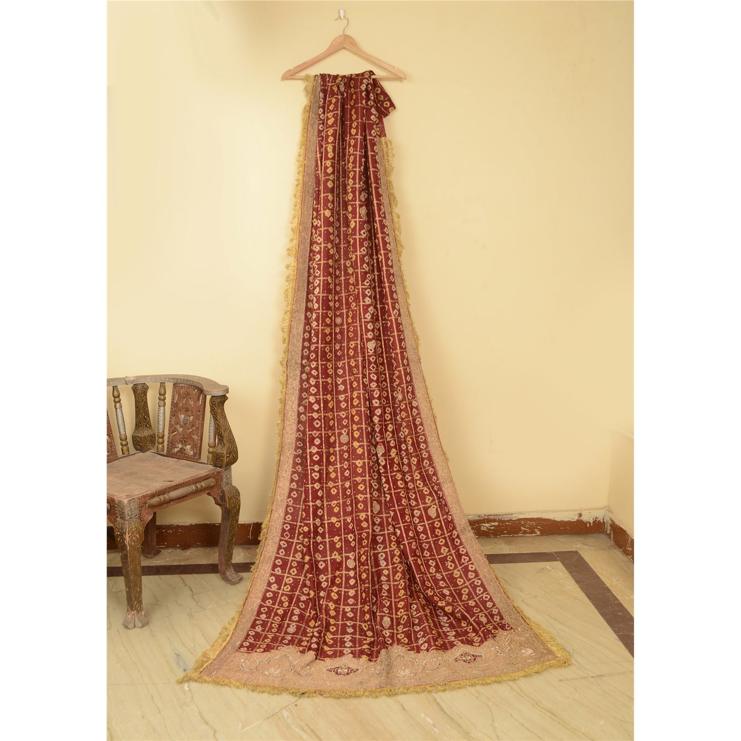 Sanskriti Vintage Dupatta Pure Cotton Handmade Bandhani Gharchola Woven Stole