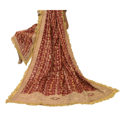 Sanskriti Vintage Dupatta Pure Cotton Handmade Bandhani Gharchola Woven Stole