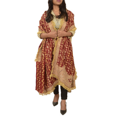 Sanskriti Vintage Dupatta Pure Cotton Handmade Bandhani Gharchola Woven Stole