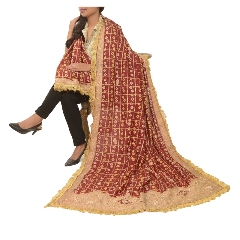 Sanskriti Vintage Dupatta Pure Cotton Handmade Bandhani Gharchola Woven Stole