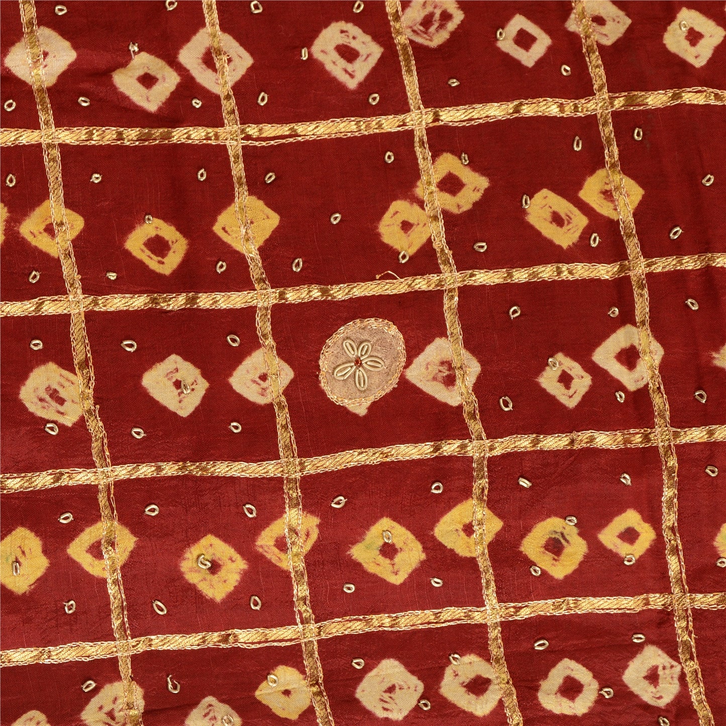 Sanskriti Vintage Dupatta Pure Cotton Handmade Bandhani Gharchola Woven Stole