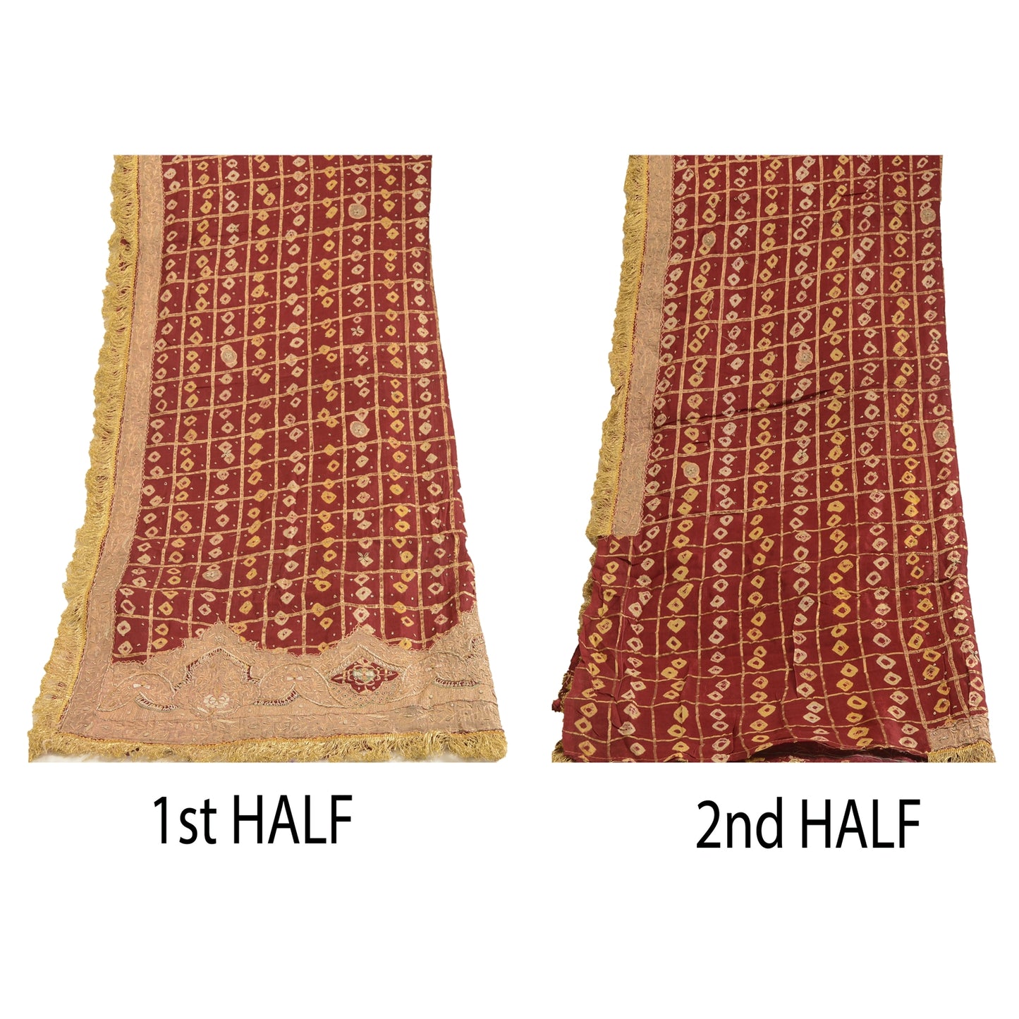 Sanskriti Vintage Dupatta Pure Cotton Handmade Bandhani Gharchola Woven Stole