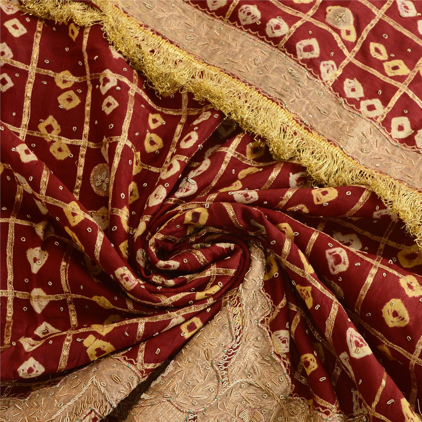 Sanskriti Vintage Dupatta Pure Cotton Handmade Bandhani Gharchola Woven Stole