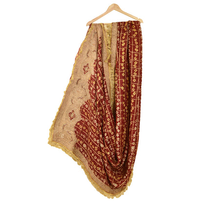 Sanskriti Vintage Dupatta Pure Cotton Handmade Bandhani Gharchola Woven Stole