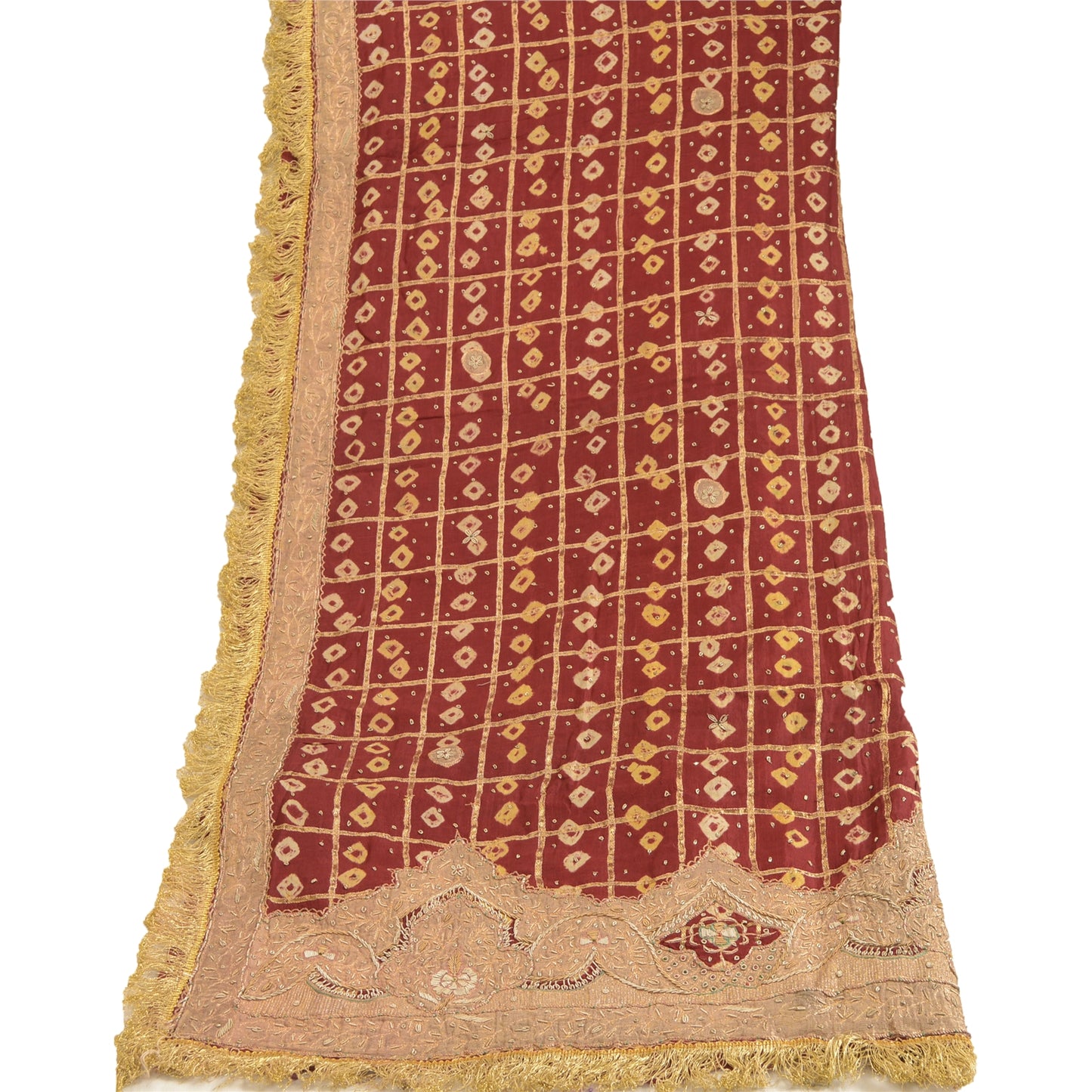 Sanskriti Vintage Dupatta Pure Cotton Handmade Bandhani Gharchola Woven Stole