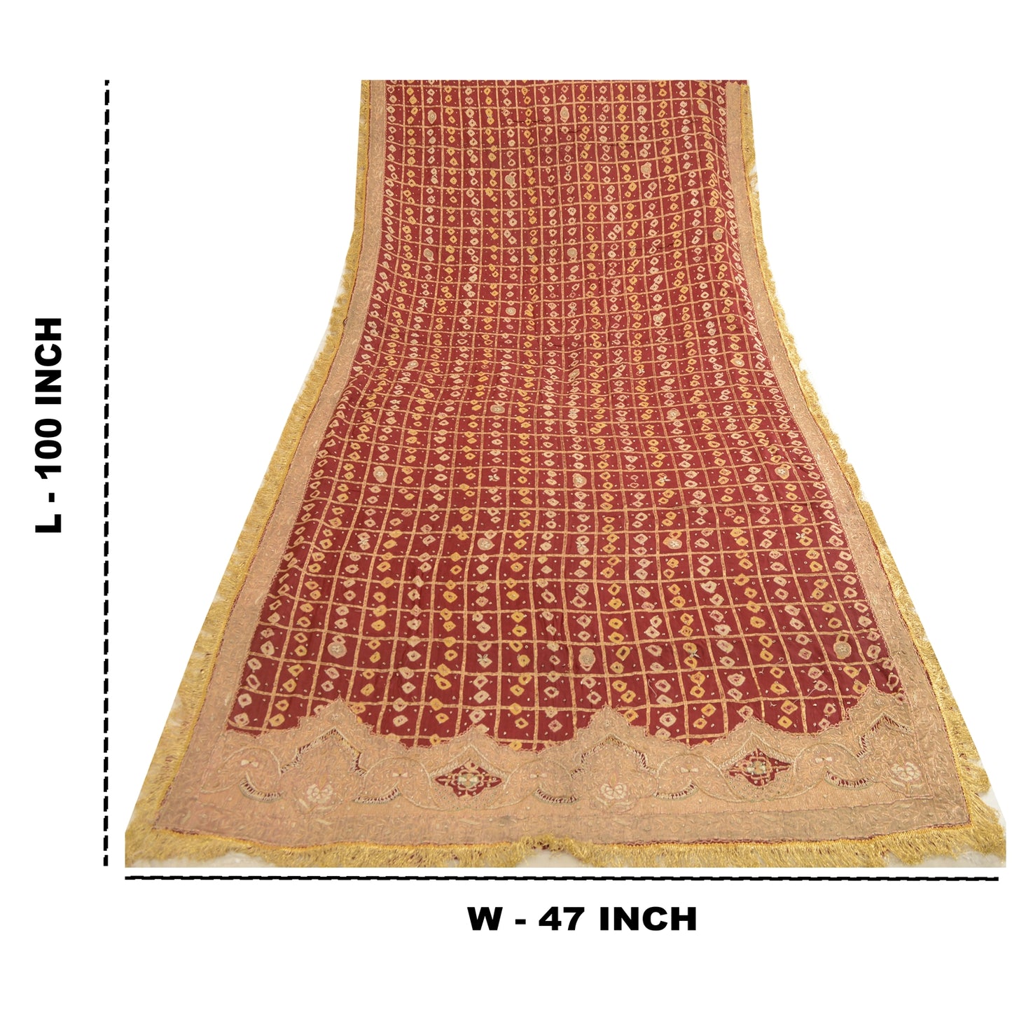 Sanskriti Vintage Dupatta Pure Cotton Handmade Bandhani Gharchola Woven Stole