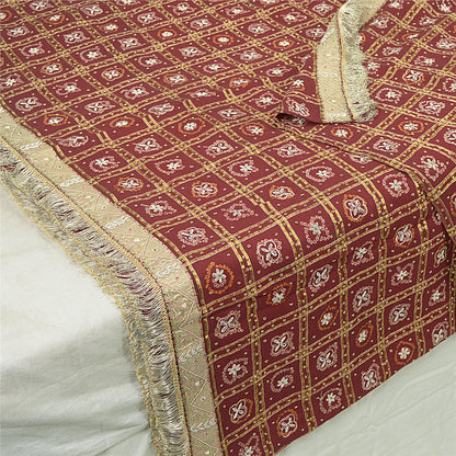 Sanskriti Vintage Dupatta Pure Cotton Handmade Bandhani Gharchola Woven Stole