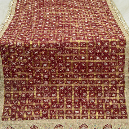 Sanskriti Vintage Dupatta Pure Cotton Handmade Bandhani Gharchola Woven Stole