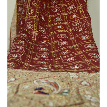 Sanskriti Vintage Dupatta Pure Cotton Handmade Bandhani Gharchola Woven Stole