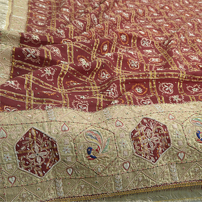 Sanskriti Vintage Dupatta Pure Cotton Handmade Bandhani Gharchola Woven Stole