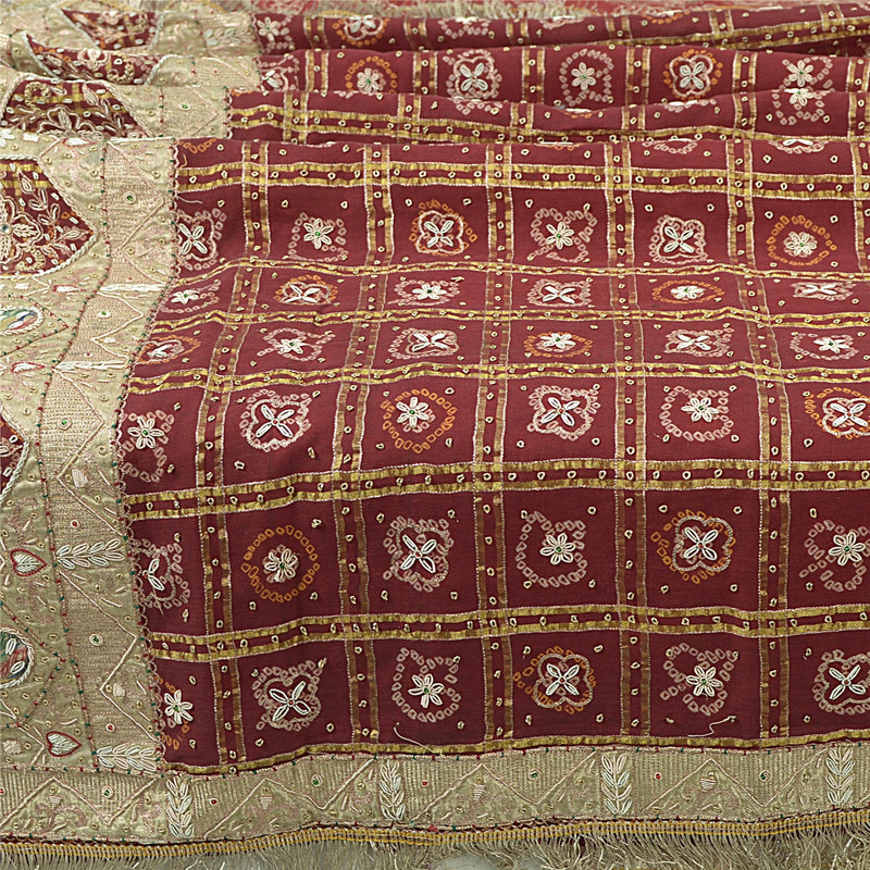 Sanskriti Vintage Dupatta Pure Cotton Handmade Bandhani Gharchola Woven Stole