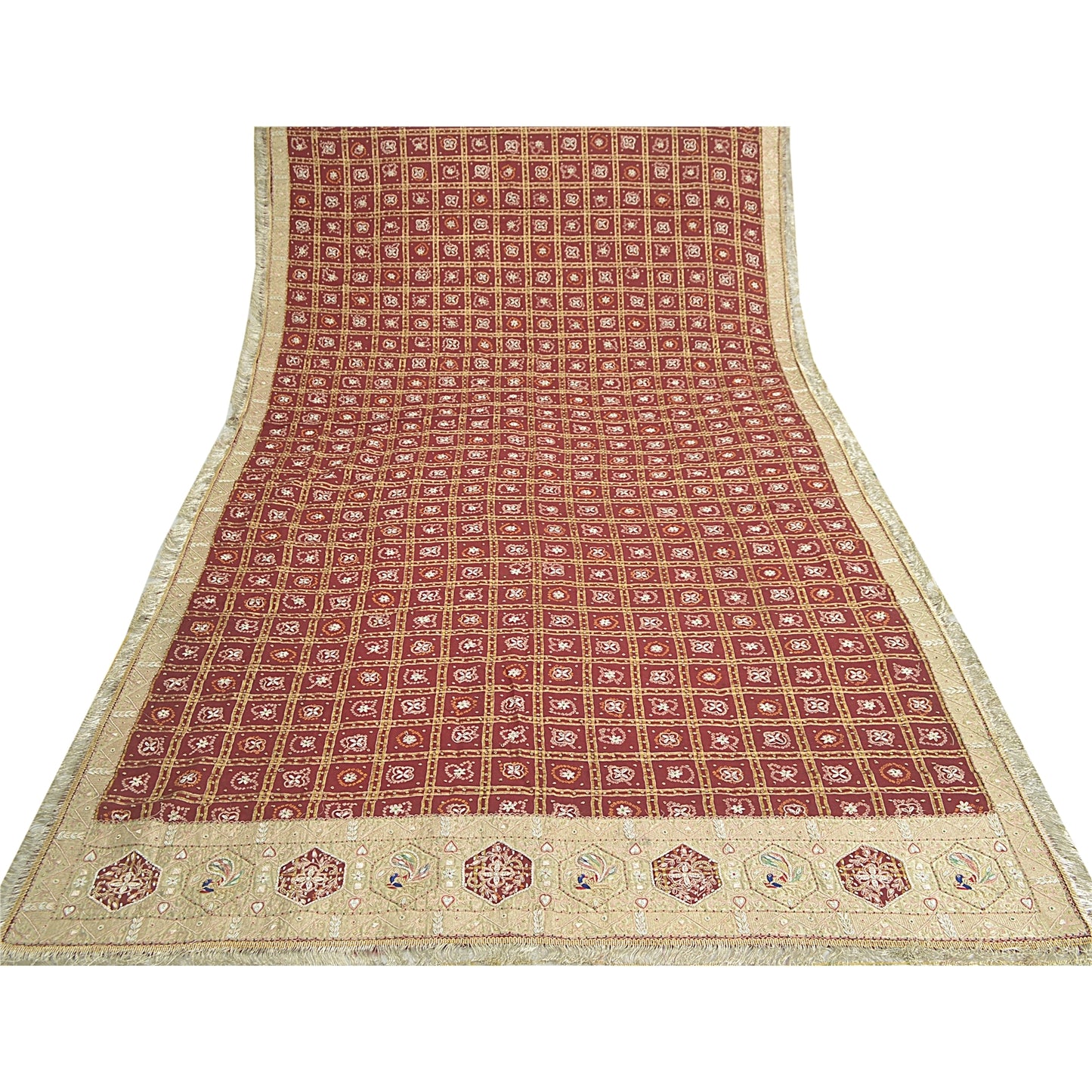 Sanskriti Vintage Dupatta Pure Cotton Handmade Bandhani Gharchola Woven Stole
