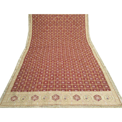 Sanskriti Vintage Dupatta Pure Cotton Handmade Bandhani Gharchola Woven Stole