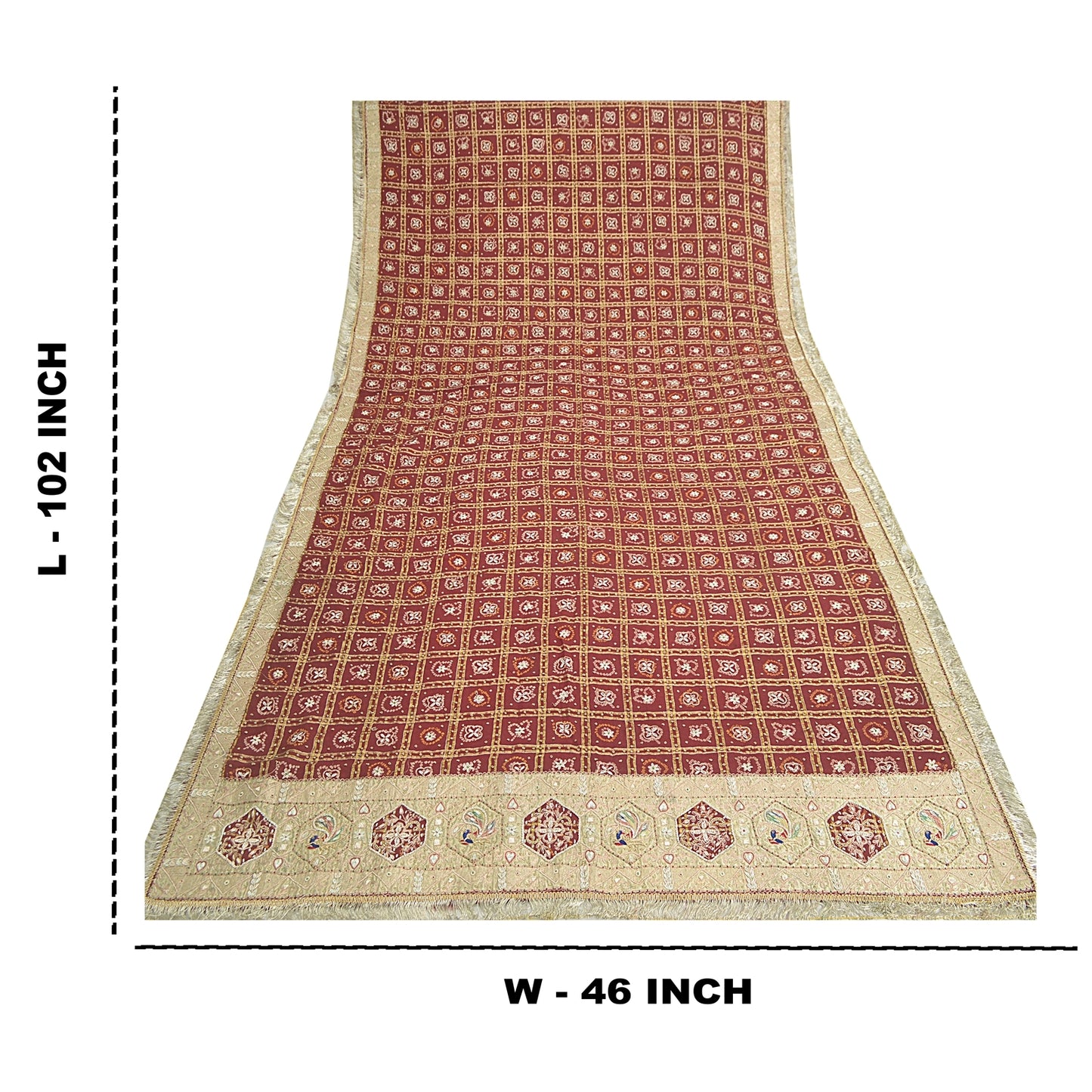 Sanskriti Vintage Dupatta Pure Cotton Handmade Bandhani Gharchola Woven Stole