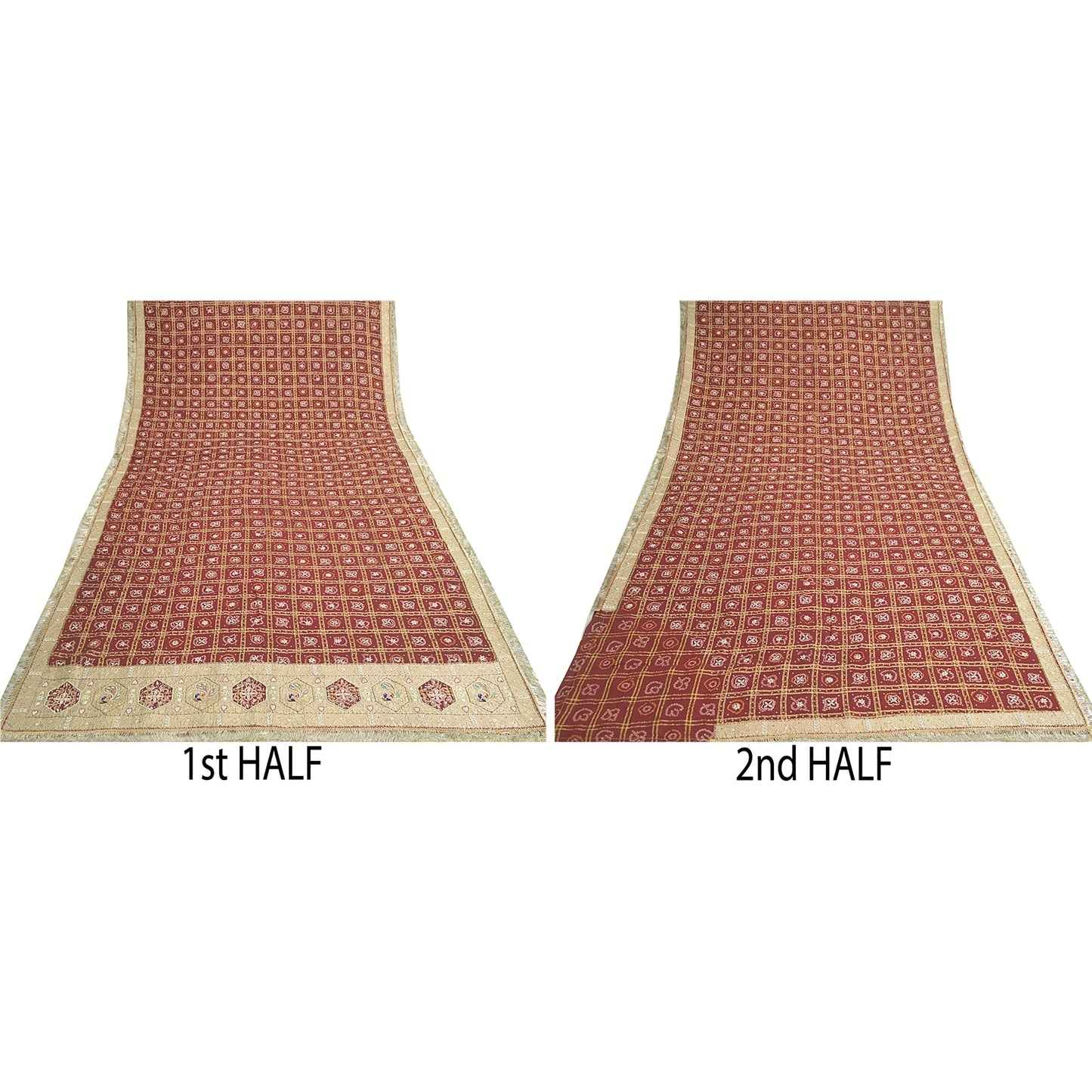 Sanskriti Vintage Dupatta Pure Cotton Handmade Bandhani Gharchola Woven Stole