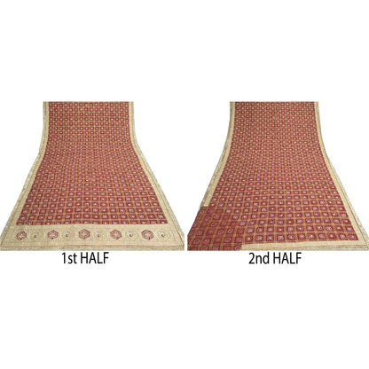 Sanskriti Vintage Dupatta Pure Cotton Handmade Bandhani Gharchola Woven Stole