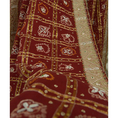 Sanskriti Vintage Dupatta Pure Cotton Handmade Bandhani Gharchola Woven Stole