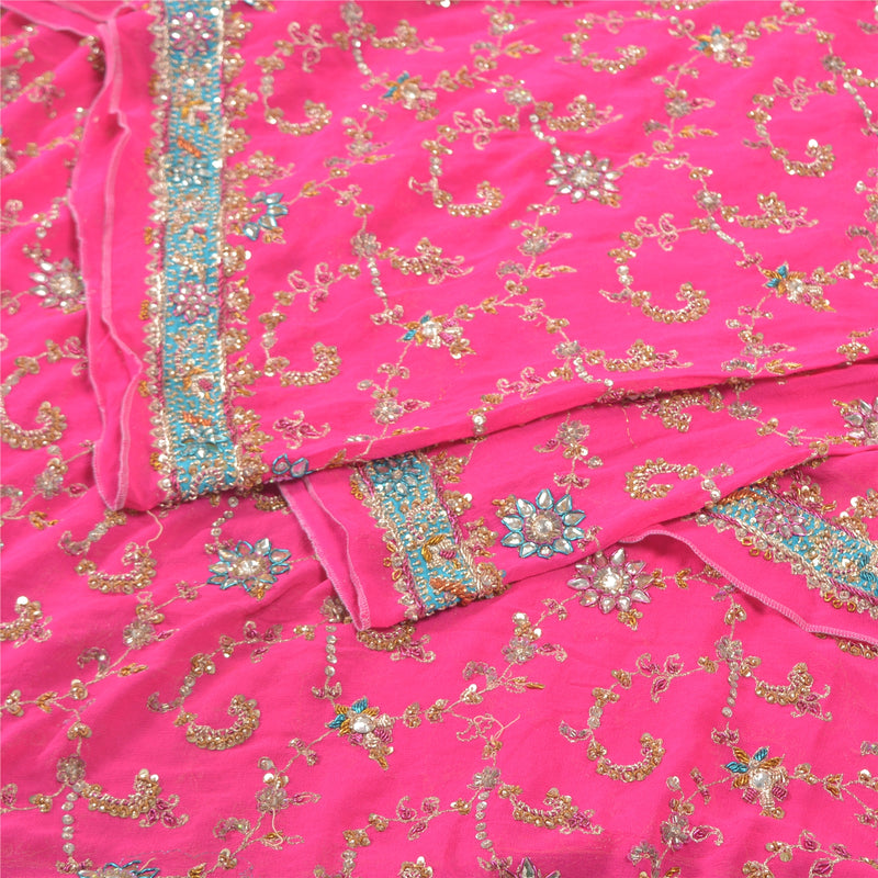 Sanskriti Vintage Party Dupatta Pure Georgette Pink Zardozi Hand Beaded Stole