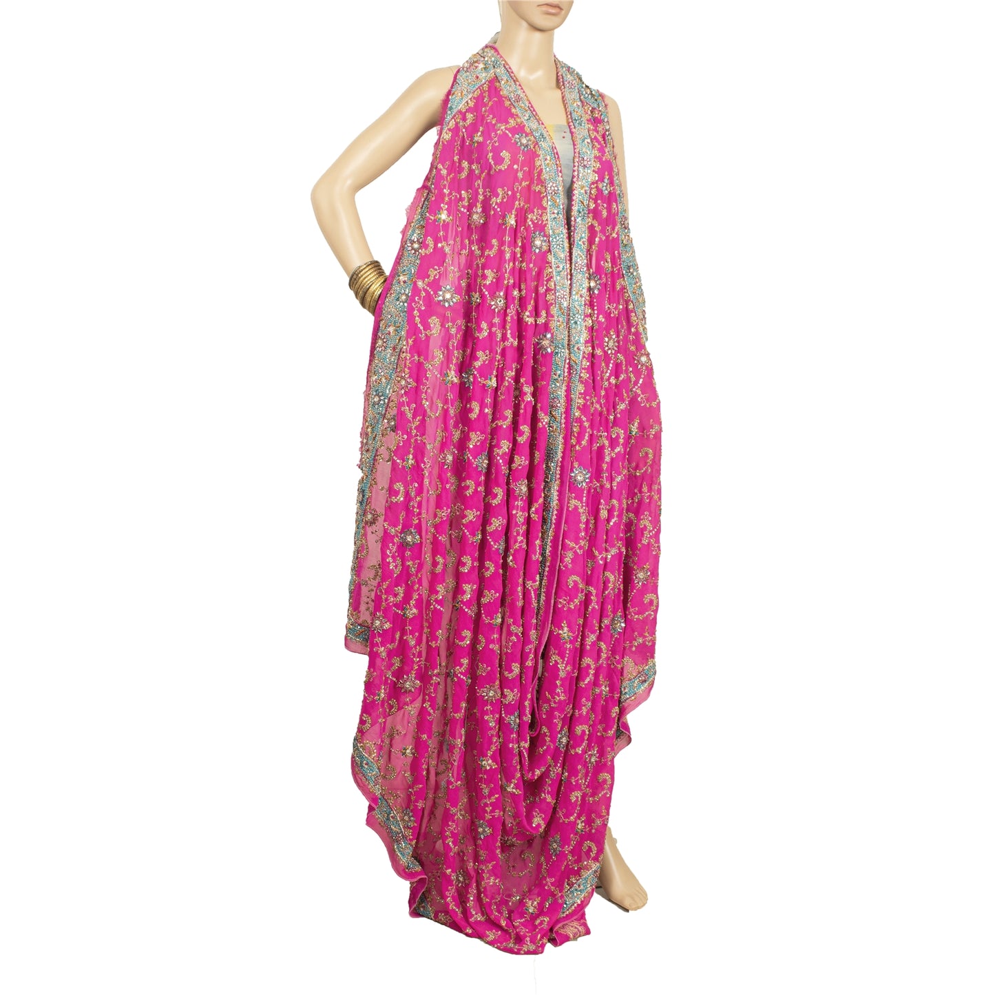 Sanskriti Vintage Party Dupatta Pure Georgette Pink Zardozi Hand Beaded Stole