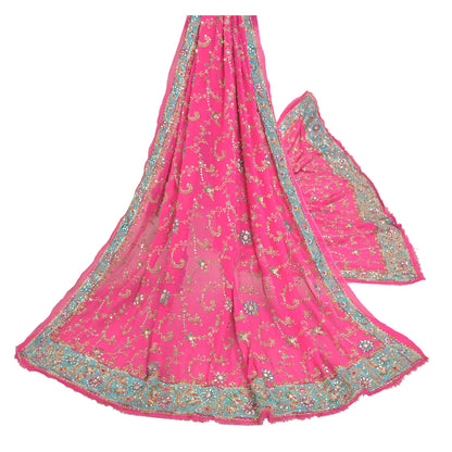 Sanskriti Vintage Party Dupatta Pure Georgette Pink Zardozi Hand Beaded Stole