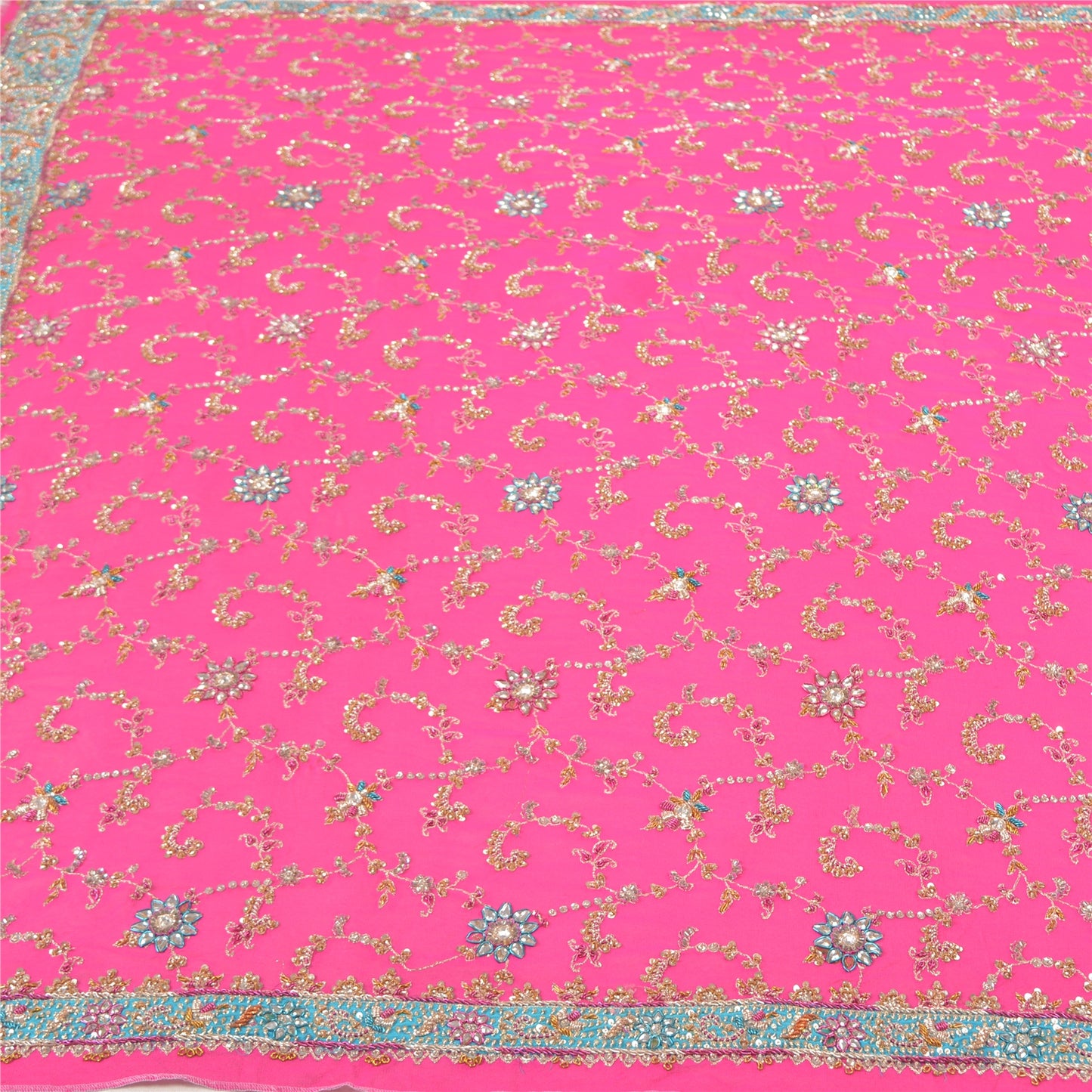 Sanskriti Vintage Party Dupatta Pure Georgette Pink Zardozi Hand Beaded Stole