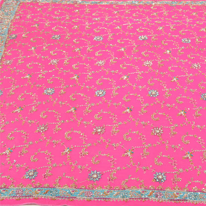 Sanskriti Vintage Party Dupatta Pure Georgette Pink Zardozi Hand Beaded Stole