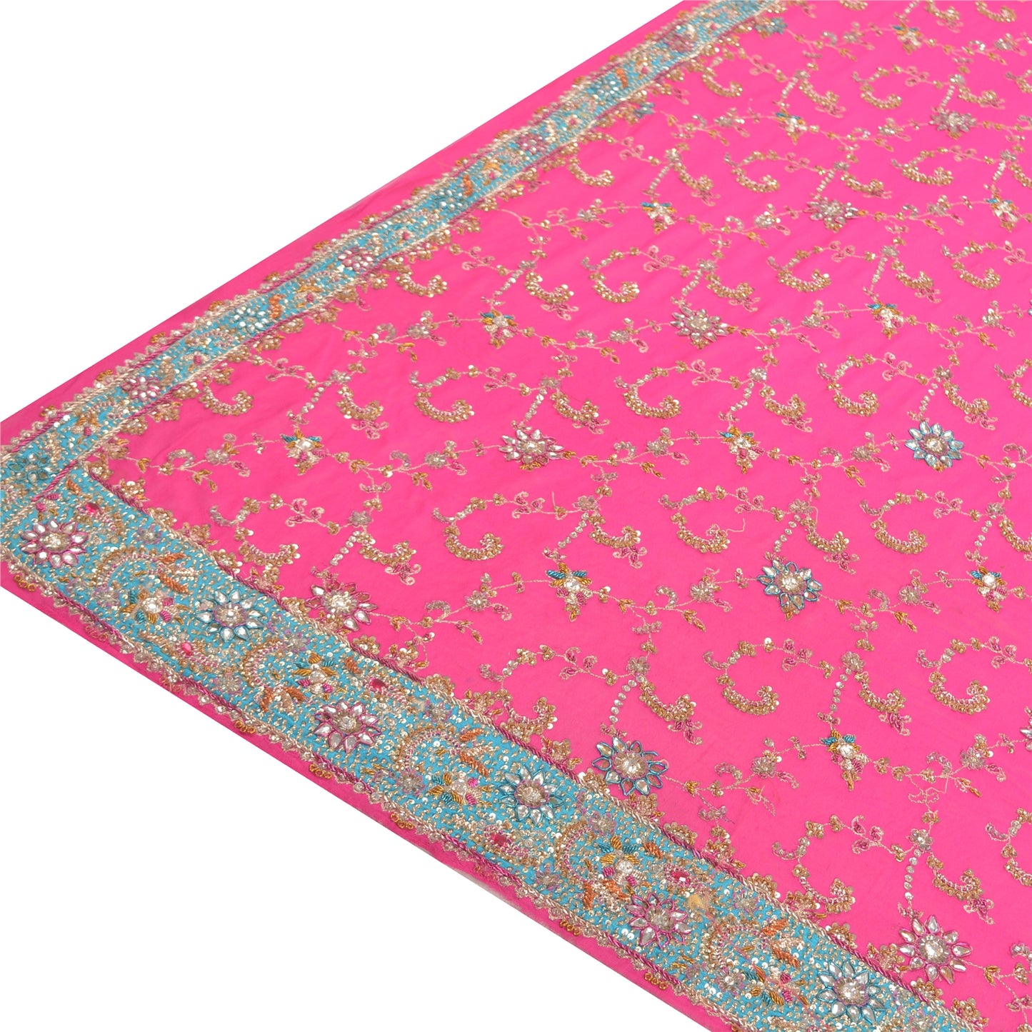 Sanskriti Vintage Party Dupatta Pure Georgette Pink Zardozi Hand Beaded Stole