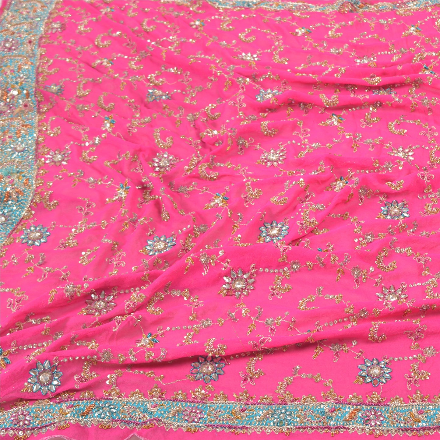 Sanskriti Vintage Party Dupatta Pure Georgette Pink Zardozi Hand Beaded Stole