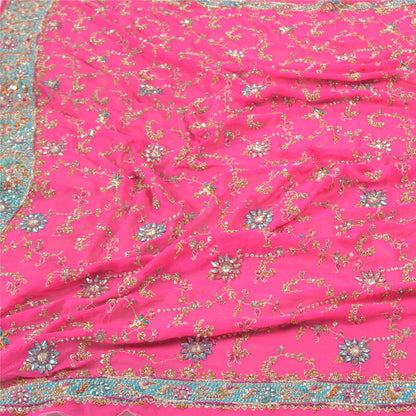 Sanskriti Vintage Party Dupatta Pure Georgette Pink Zardozi Hand Beaded Stole