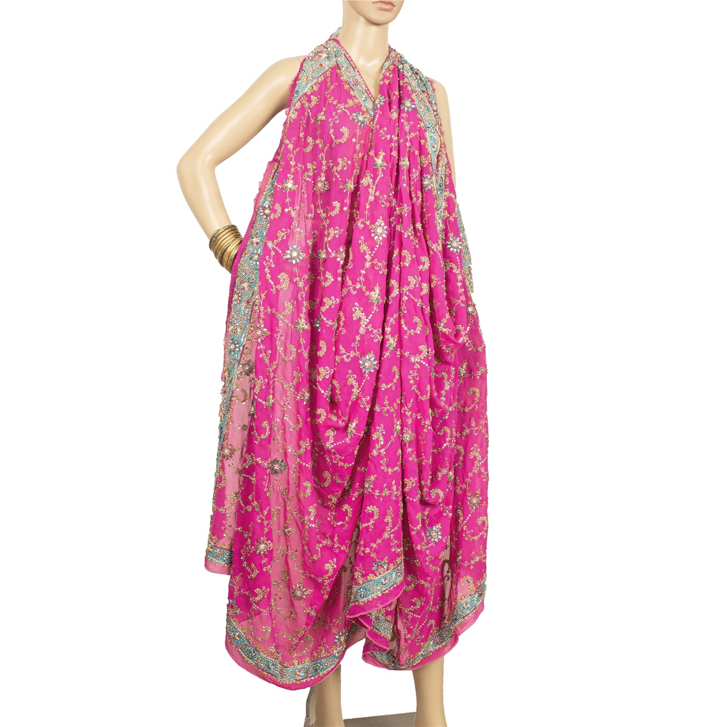 Sanskriti Vintage Party Dupatta Pure Georgette Pink Zardozi Hand Beaded Stole