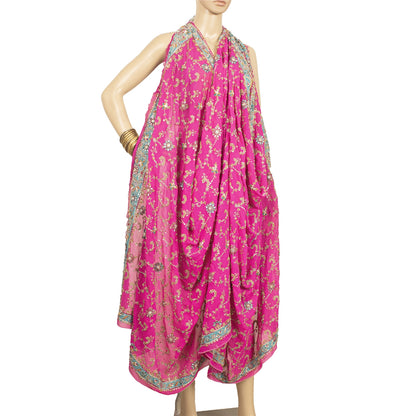 Sanskriti Vintage Party Dupatta Pure Georgette Pink Zardozi Hand Beaded Stole