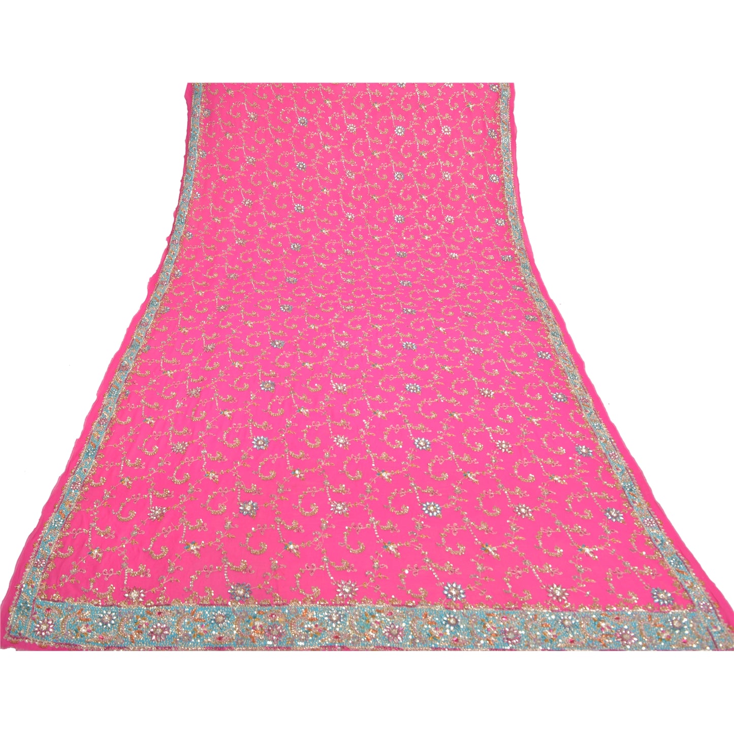 Sanskriti Vintage Party Dupatta Pure Georgette Pink Zardozi Hand Beaded Stole