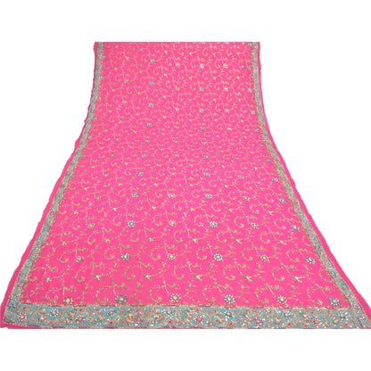 Sanskriti Vintage Party Dupatta Pure Georgette Pink Zardozi Hand Beaded Stole