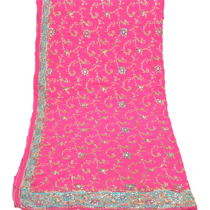 Sanskriti Vintage Party Dupatta Pure Georgette Pink Zardozi Hand Beaded Stole