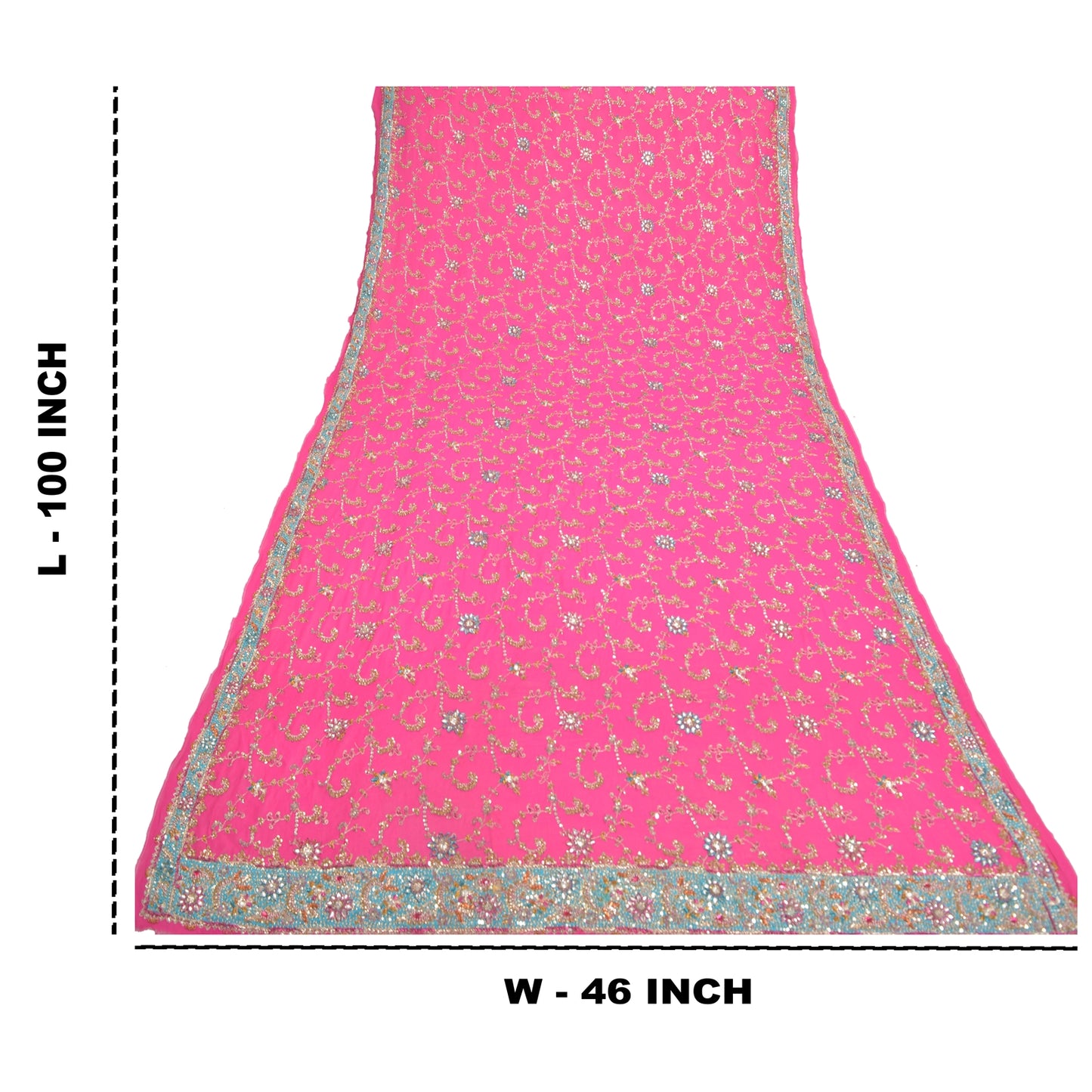 Sanskriti Vintage Party Dupatta Pure Georgette Pink Zardozi Hand Beaded Stole