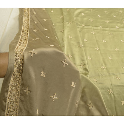 Sanskriti Vintage Grey Dupatta 100% Pure Satin Silk Grey Hand Beaded Party Stole