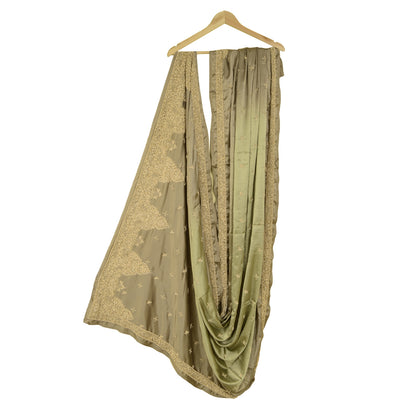 Sanskriti Vintage Grey Dupatta 100% Pure Satin Silk Grey Hand Beaded Party Stole
