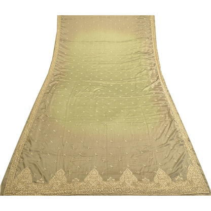 Sanskriti Vintage Grey Dupatta 100% Pure Satin Silk Grey Hand Beaded Party Stole
