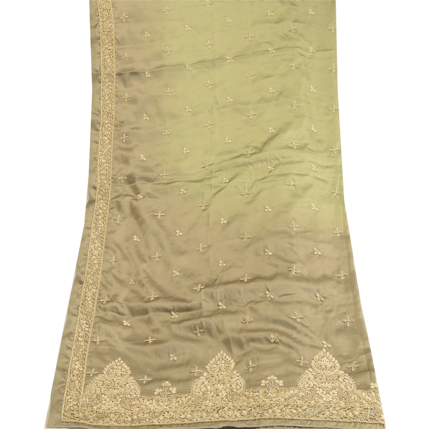 Sanskriti Vintage Grey Dupatta 100% Pure Satin Silk Grey Hand Beaded Party Stole