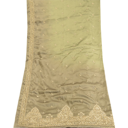 Sanskriti Vintage Grey Dupatta 100% Pure Satin Silk Grey Hand Beaded Party Stole