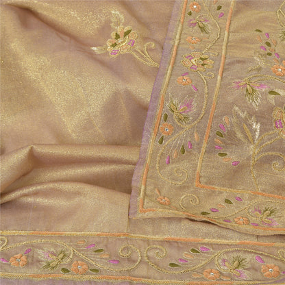 Sanskriti Vintage Golden Purple Dupatta Art Silk Hand Beaded Zardozi Work Stole