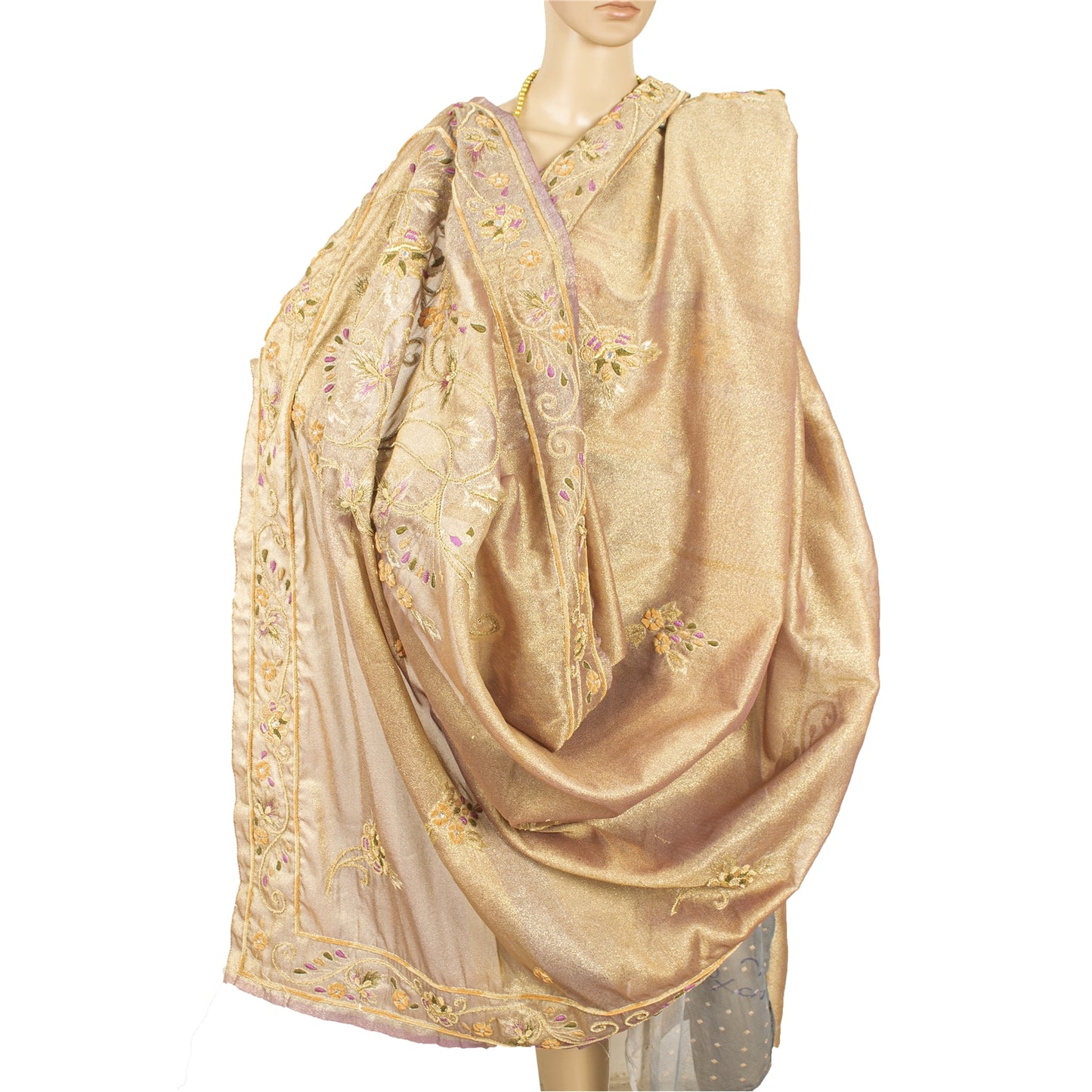 Sanskriti Vintage Golden Purple Dupatta Art Silk Hand Beaded Zardozi Work Stole