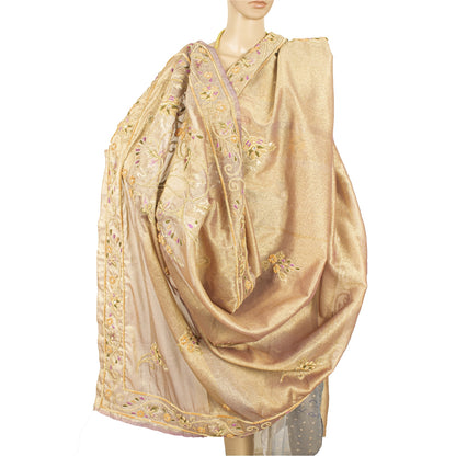 Sanskriti Vintage Golden Purple Dupatta Art Silk Hand Beaded Zardozi Work Stole