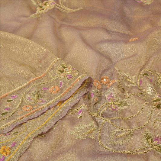 Sanskriti Vintage Golden Purple Dupatta Art Silk Hand Beaded Zardozi Work Stole