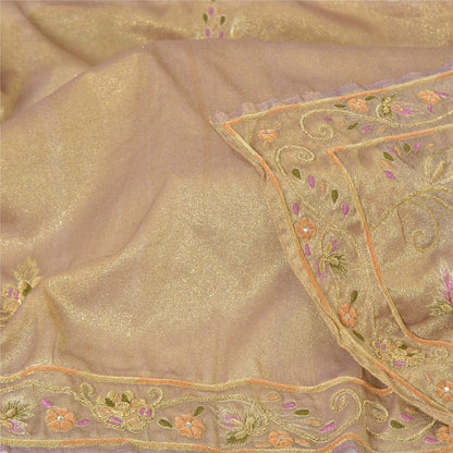 Sanskriti Vintage Golden Purple Dupatta Art Silk Hand Beaded Zardozi Work Stole