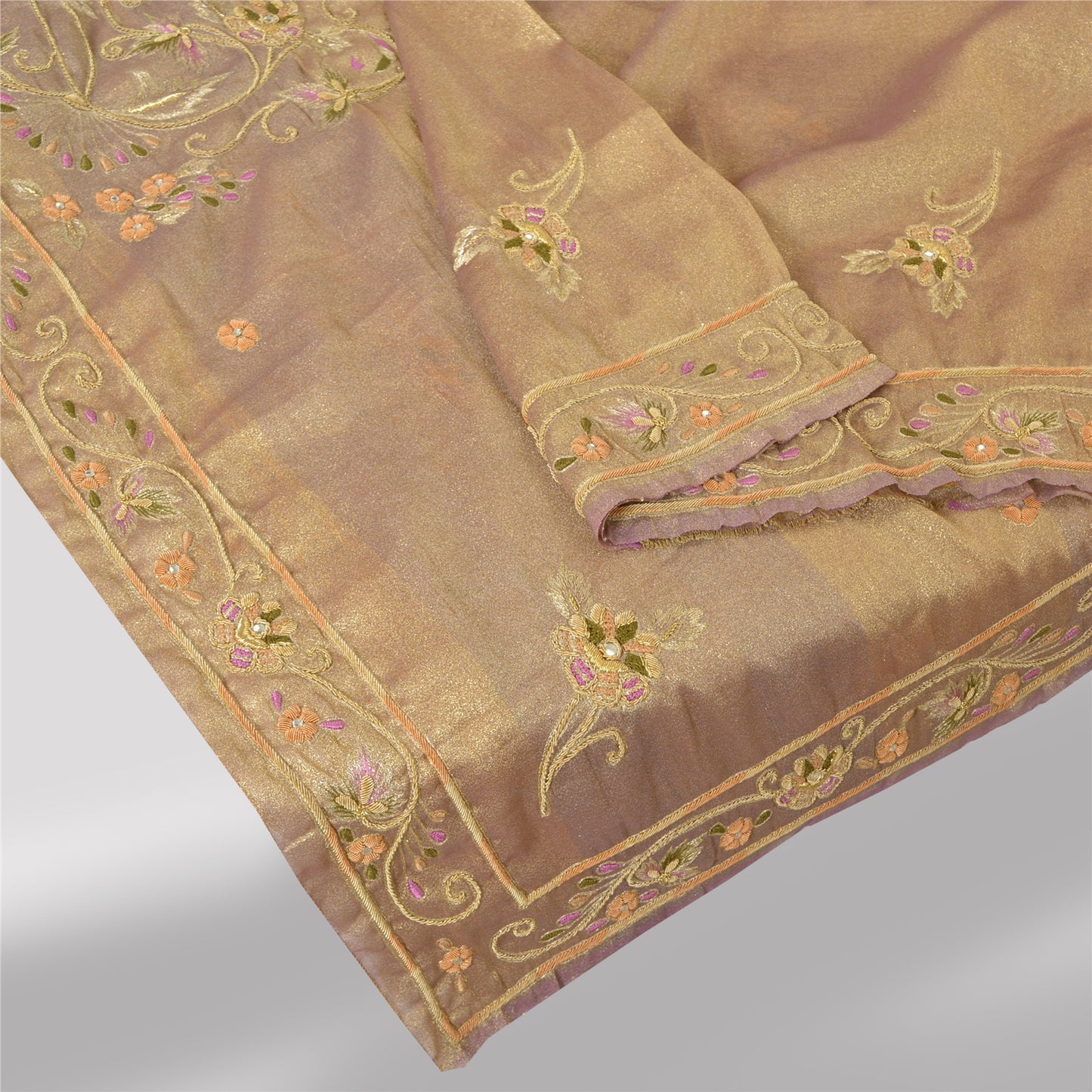 Sanskriti Vintage Golden Purple Dupatta Art Silk Hand Beaded Zardozi Work Stole