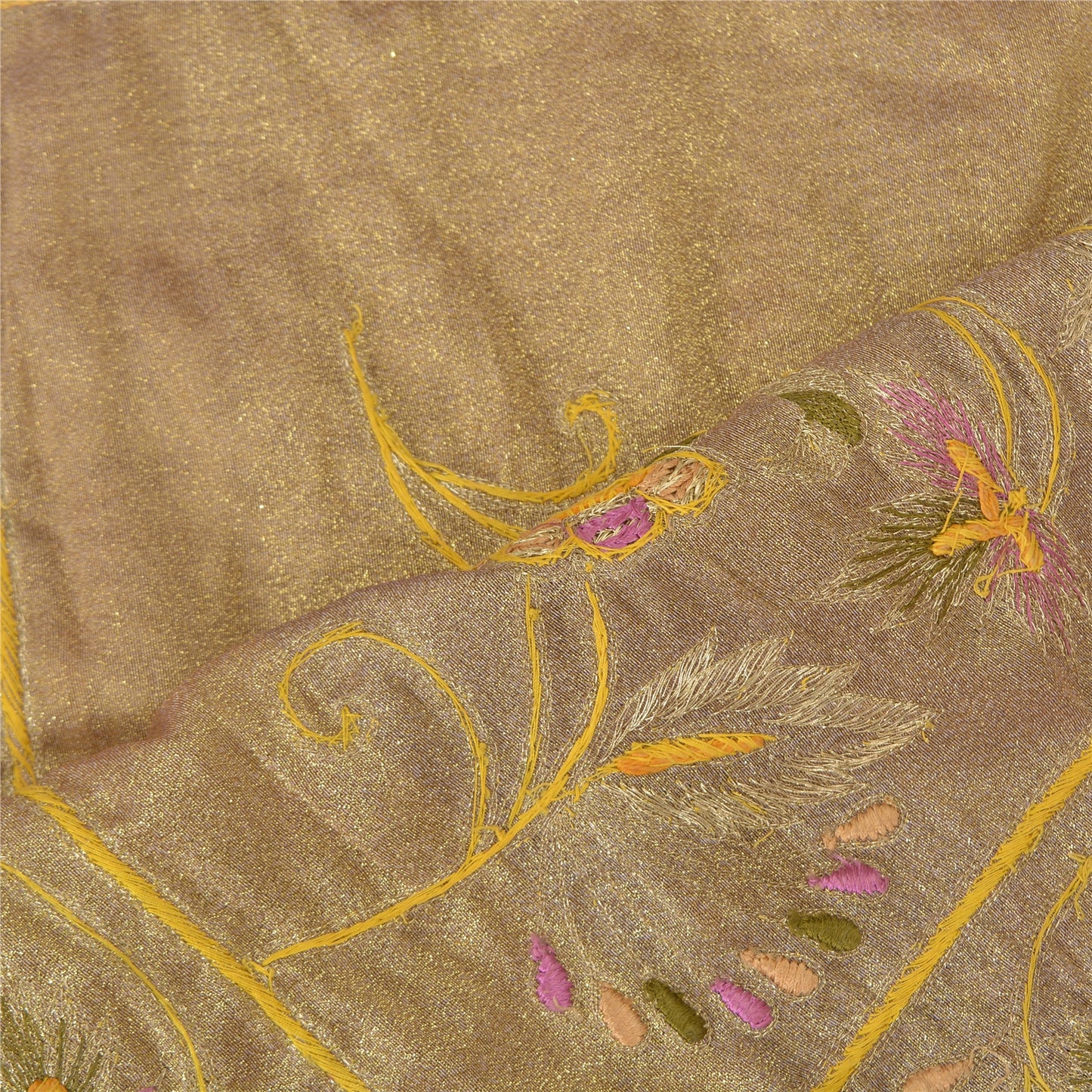 Sanskriti Vintage Golden Purple Dupatta Art Silk Hand Beaded Zardozi Work Stole