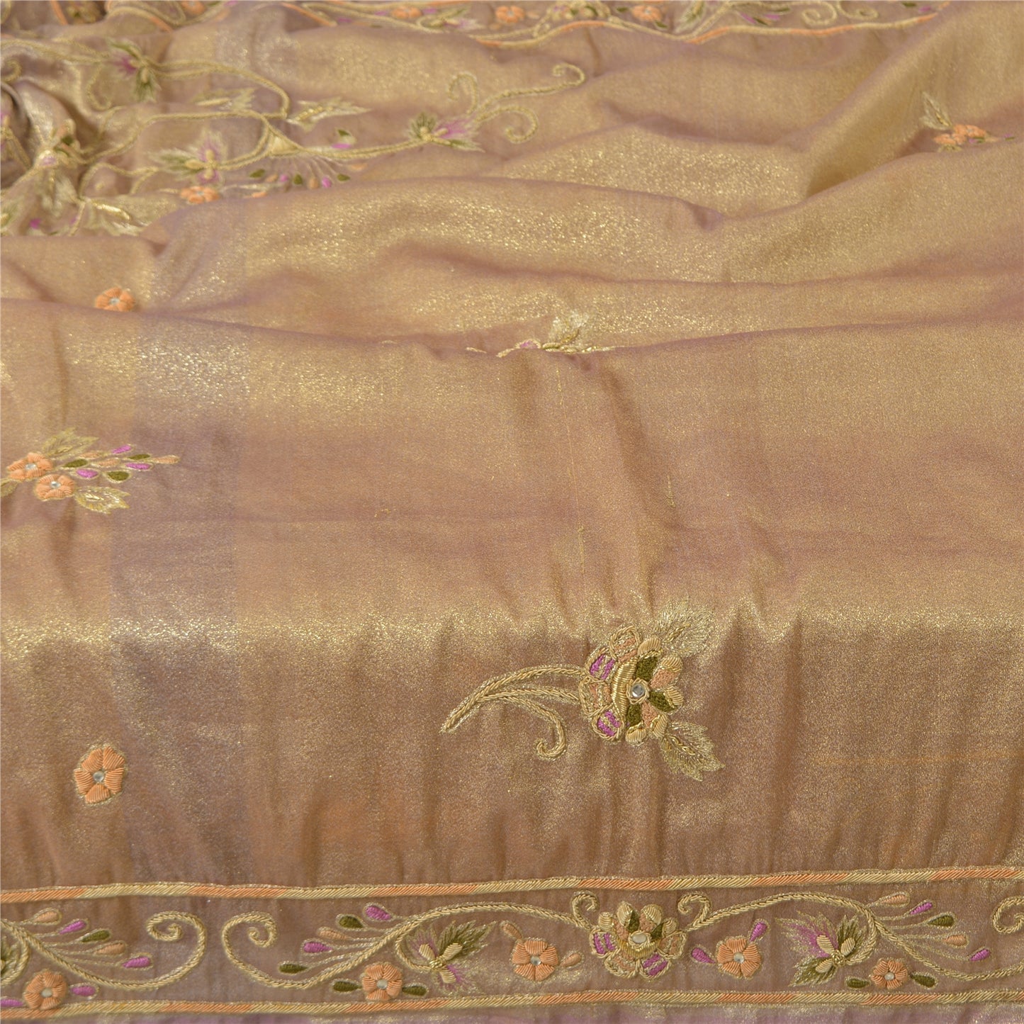 Sanskriti Vintage Golden Purple Dupatta Art Silk Hand Beaded Zardozi Work Stole