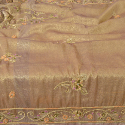 Sanskriti Vintage Golden Purple Dupatta Art Silk Hand Beaded Zardozi Work Stole