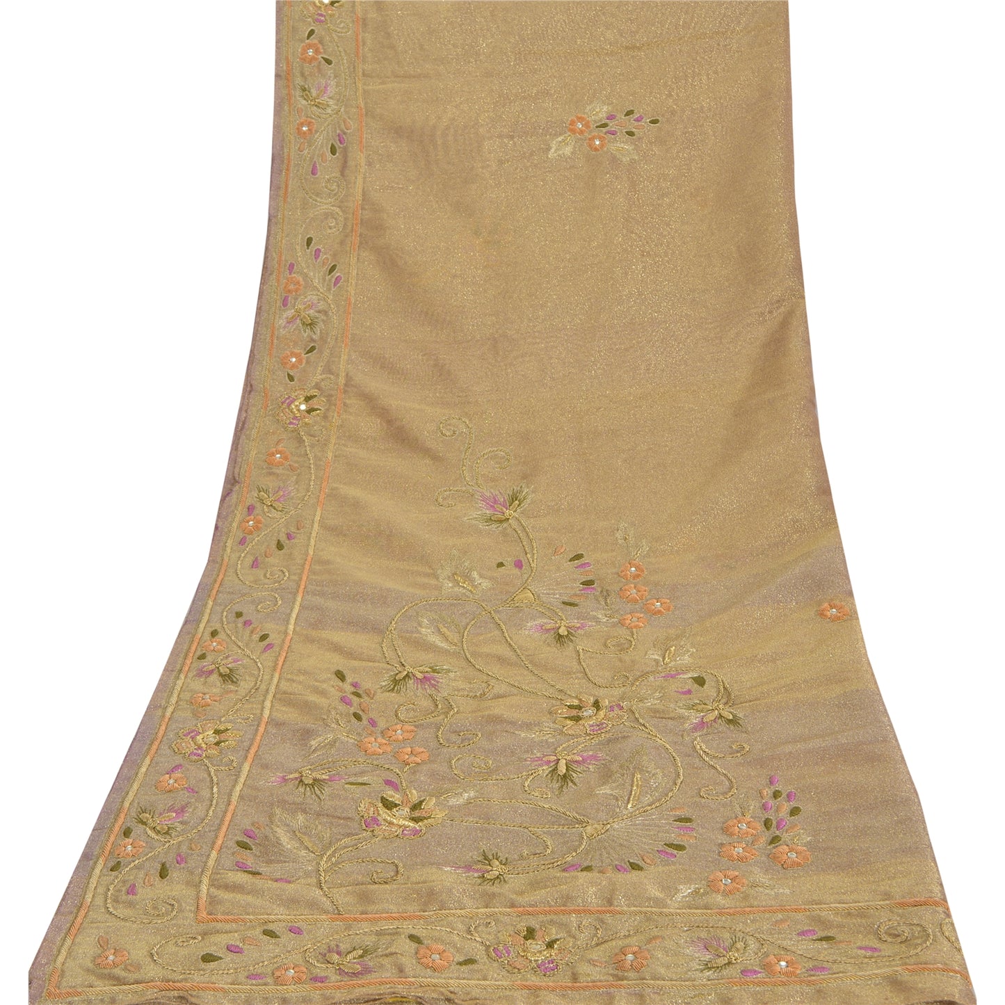 Sanskriti Vintage Golden Purple Dupatta Art Silk Hand Beaded Zardozi Work Stole